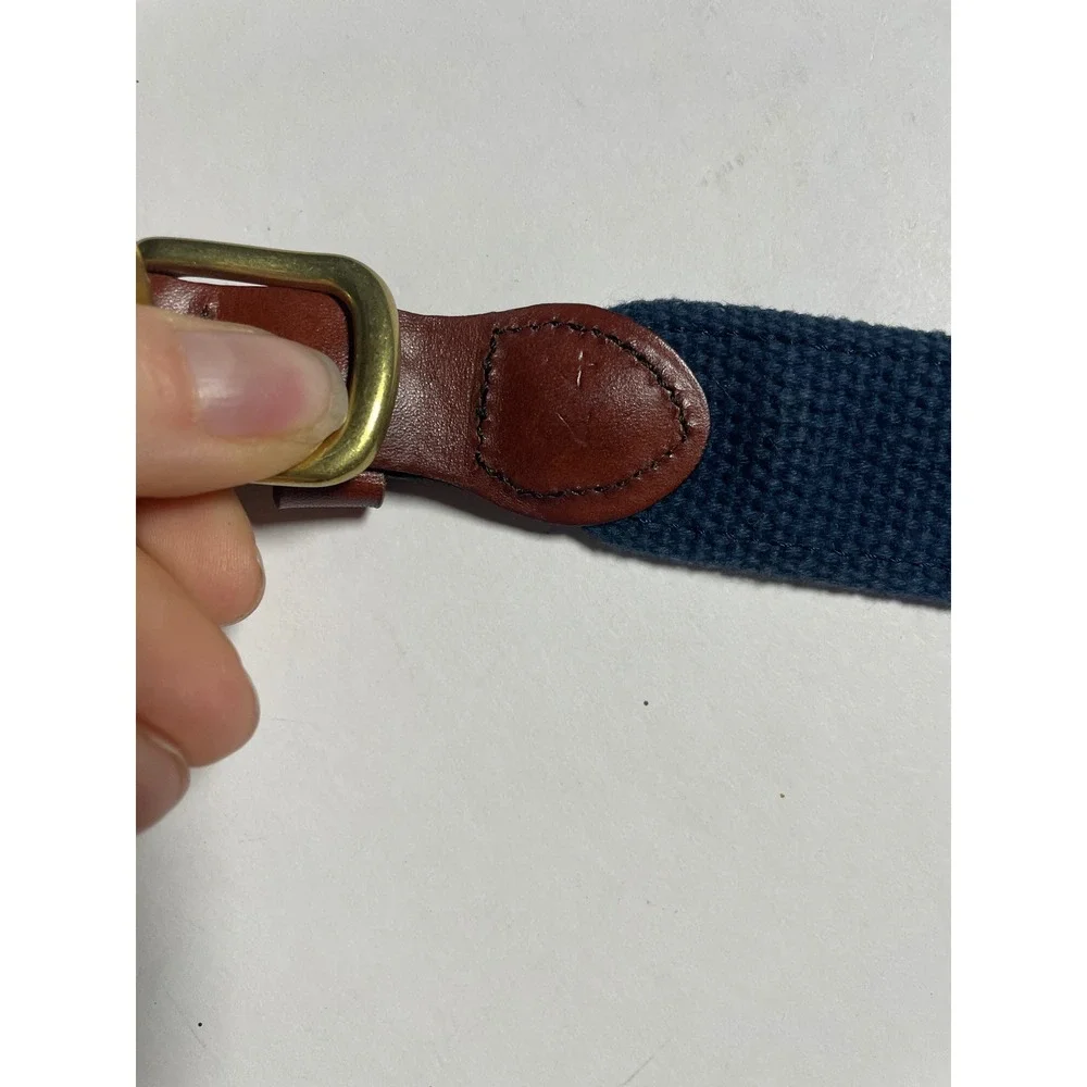 Leather Man Ltd Canvas Belt Kids Navy Blue Mallard Duck Embroidered Preppy Sport